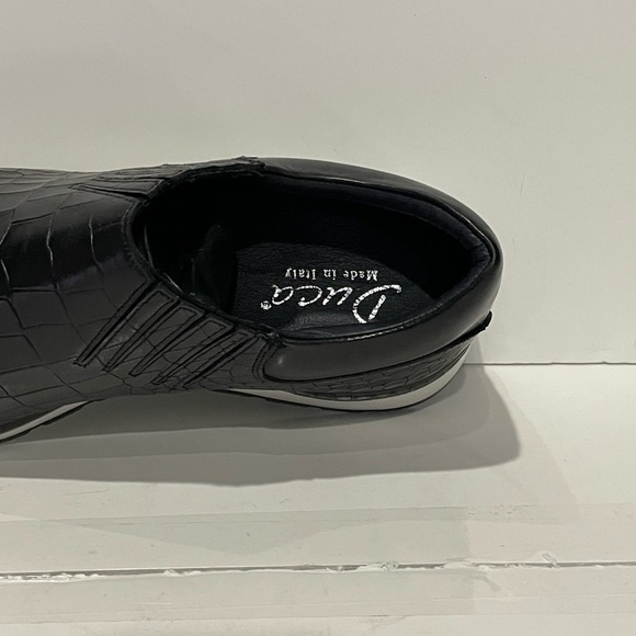 Duca shoes sneaker black leather calf alligator print slip. On - Picture 4 of 6